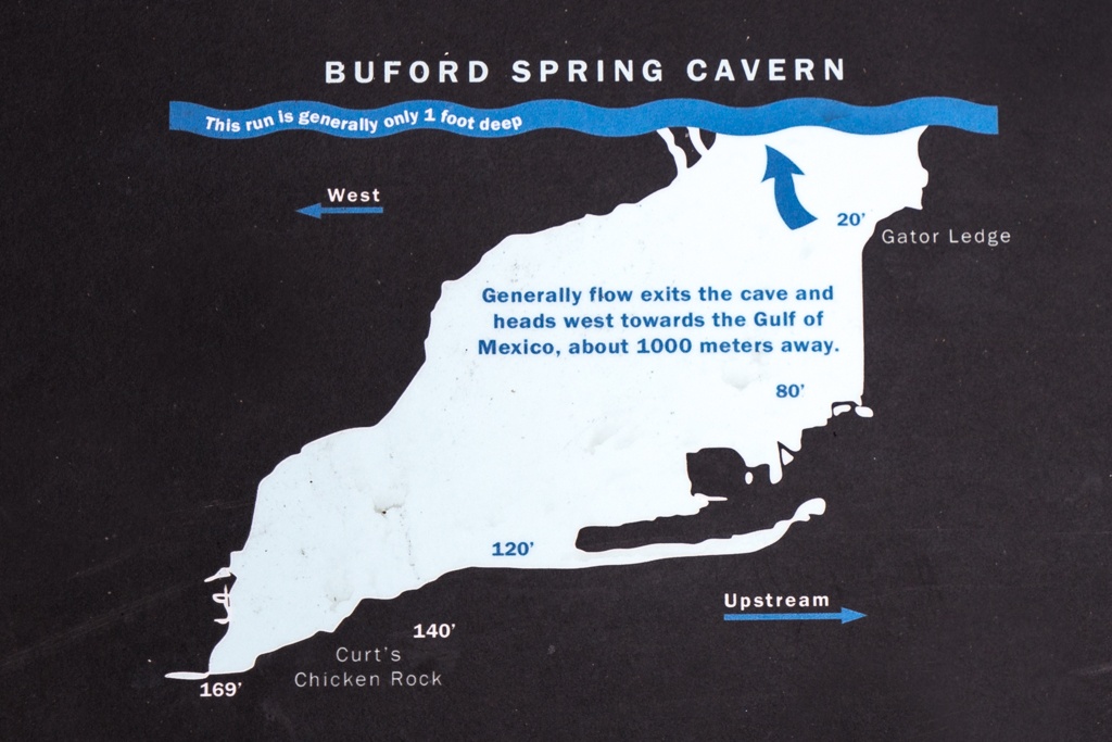 A dive site map showing the depth of Buford Spring