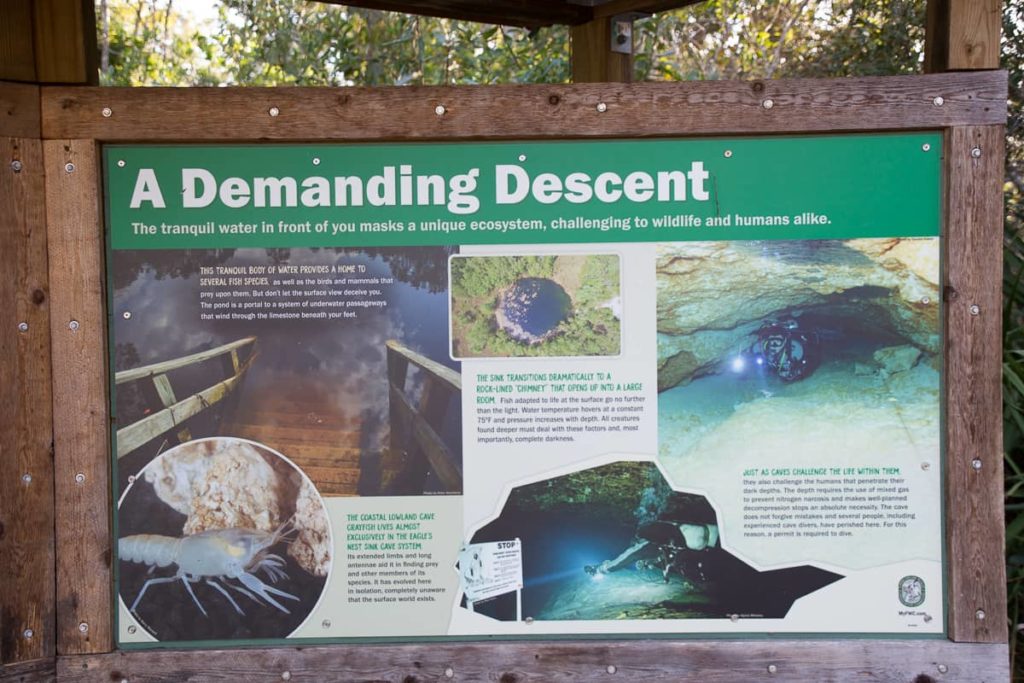 A cave diving sign at Eagles Nest Cave in Chassahowitzka, Floria