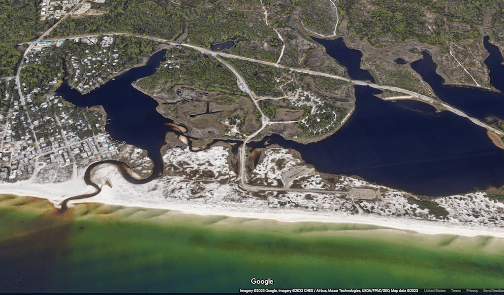 Aerial view of beaches at Grayton Beach State Park