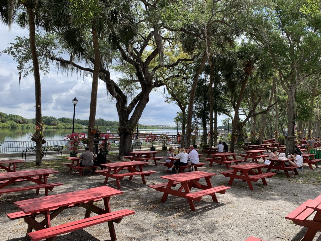 Wat Mongkolratanaram Thai Temple Picnic Tables during Sunday Thai Food Brunch Market