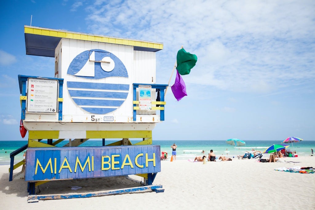 A lifeguard tower on the beach in Miami Beach, Florida