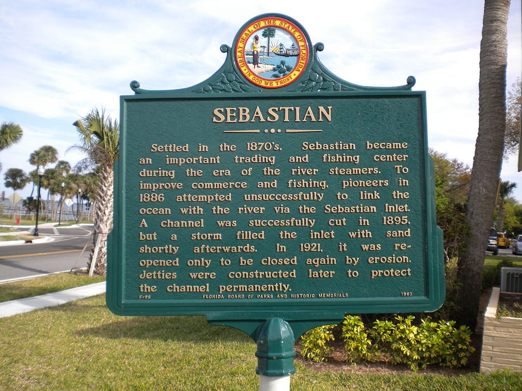 A historical marker in Sebastian, Florida