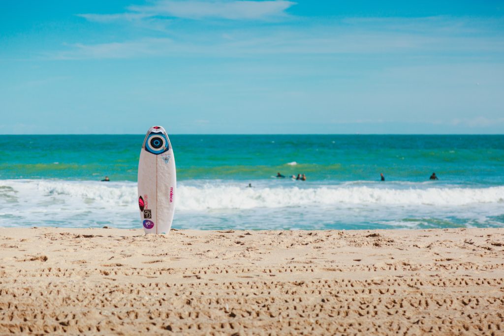 A surfboard on the beach near the Sebastian Inlet, Florida