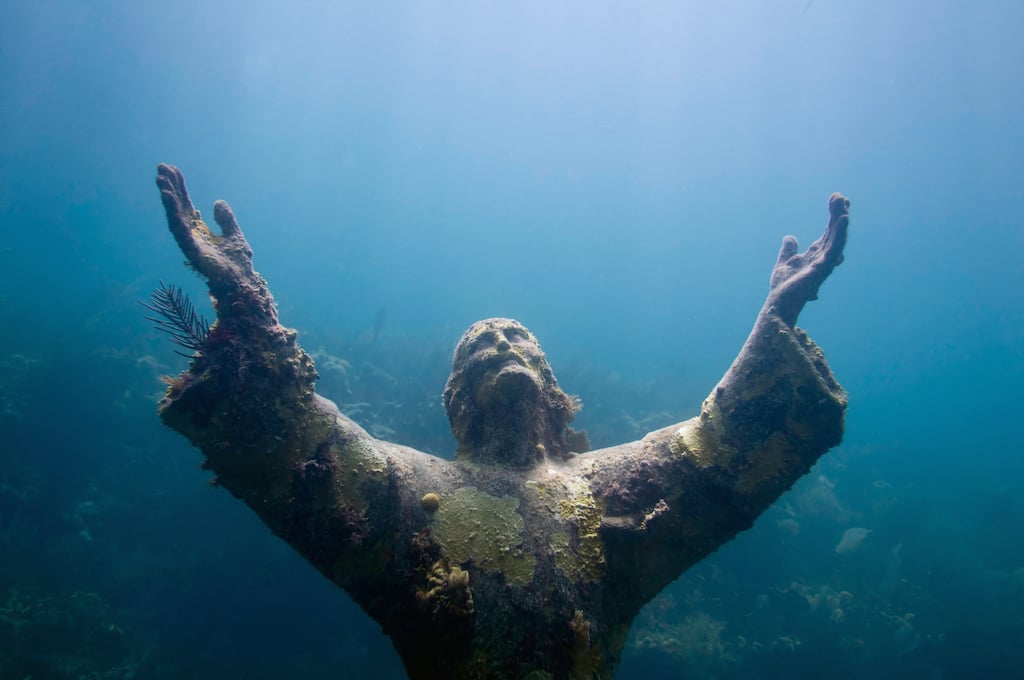 The “Underwater Jesus” Christ of the Abyss statue in John Pennekamp Coral Reef State Park. 