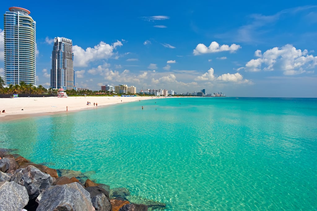South Beach on Florida's atlantic coast with white and and clear water