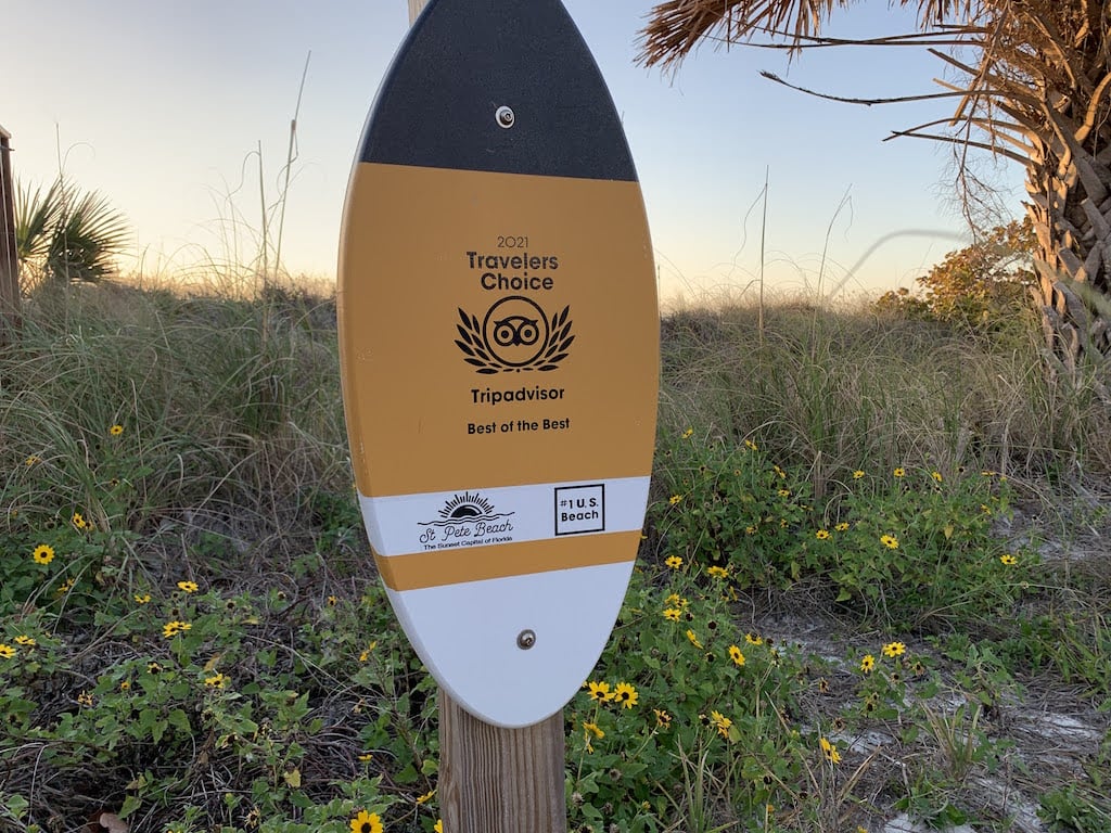 A sign in Florida marks "Florida's Best Beach" according to user reviews, experts and TripAdvisor