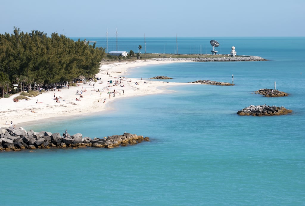 The beaches at Fort Zachary Taylor State Park, some of the best beaches in Key West. Clear water and white sand beaches.