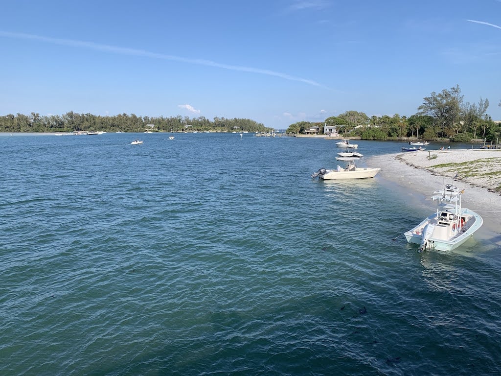 Boats anchored on the Jewfish Key sandbar near Longboat Key and Beer Can Island