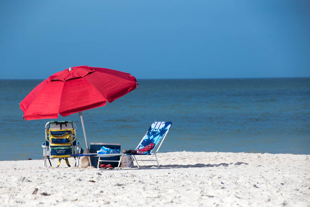 Beach chairs on a beach in Florida during Christmas