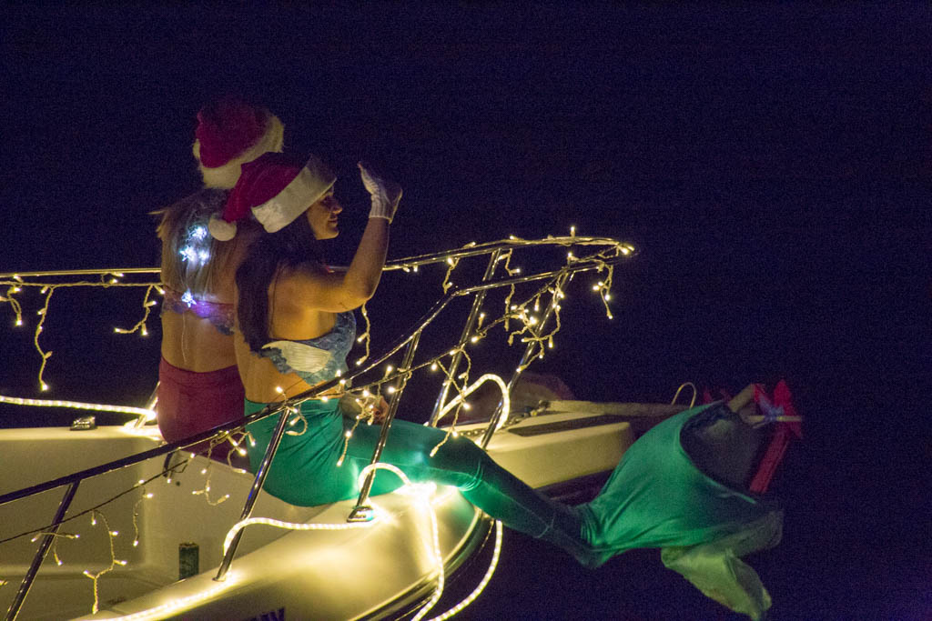 Mermaids in Florida for a Christmas boat parade