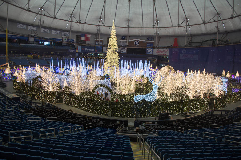 A view of Enchant Christmas in St. Petersburg, Florida at the Tropicana Field stadium