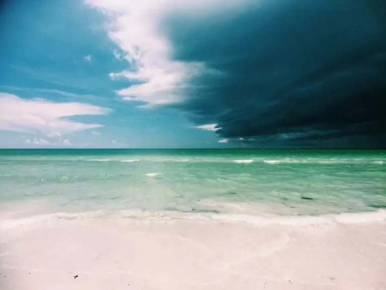 Hurricane season in Florida: Hurricane storm clouds over a Florida beach
