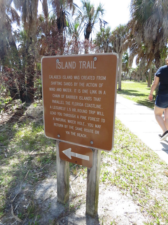 A hiking trail sign in Caladesi Island State Park, Florida