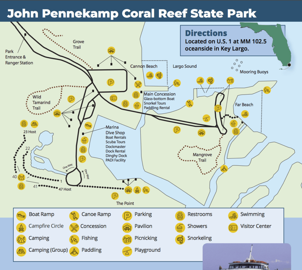 State park map of john pennekamp coral reef state park