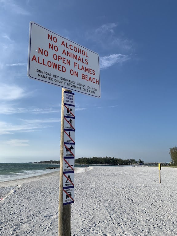 Beach rules at Beer Can Island Longboat Key