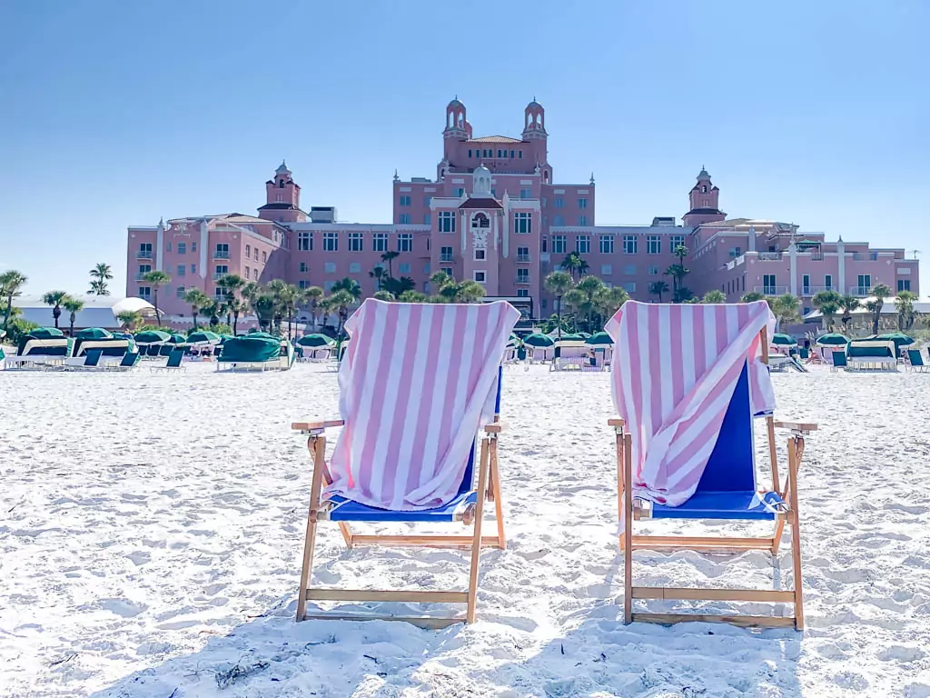 The beach at Don Cesar Hotel with lounge chairs