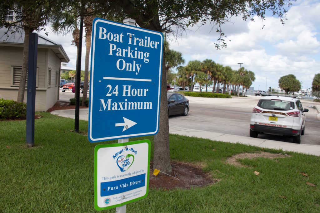 Parking sign at Phil Foster Park in Riviera Beach Florida