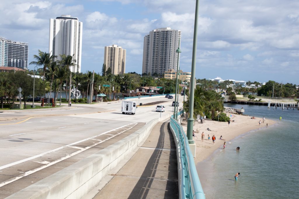 Overlooking Phil Foster Park Beach from the Blue Heron Bridge in Riviera Beach, Florida