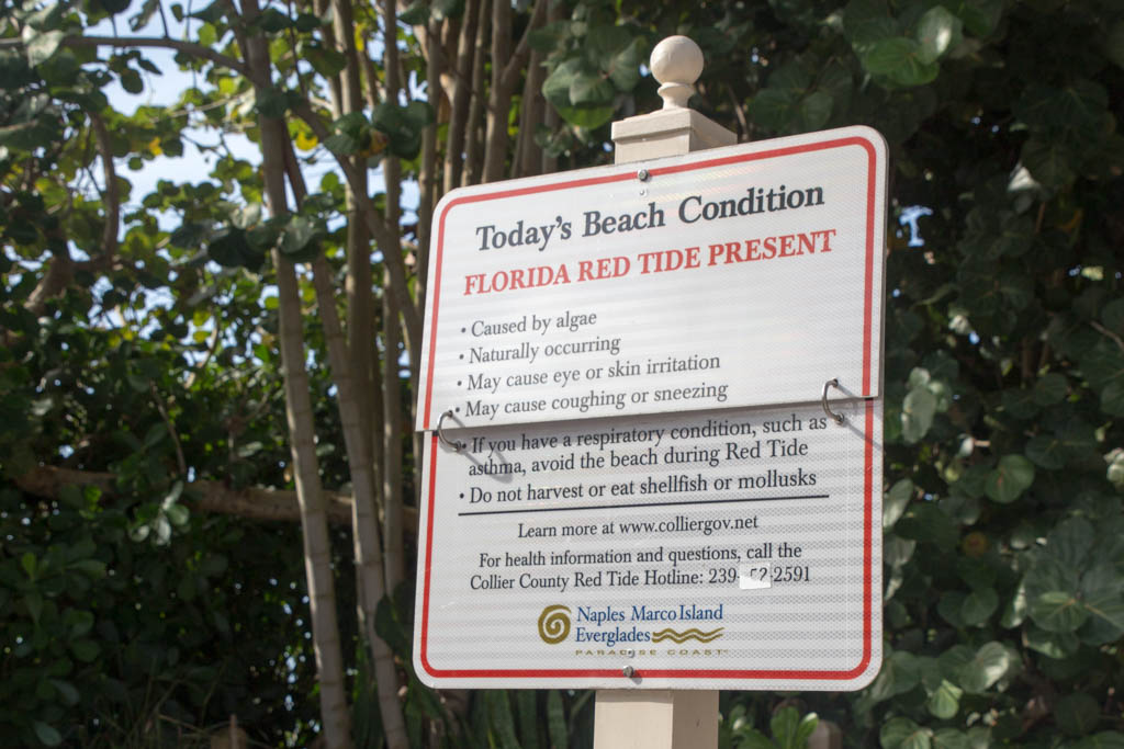 Naples, Florida beach red tide warning sign