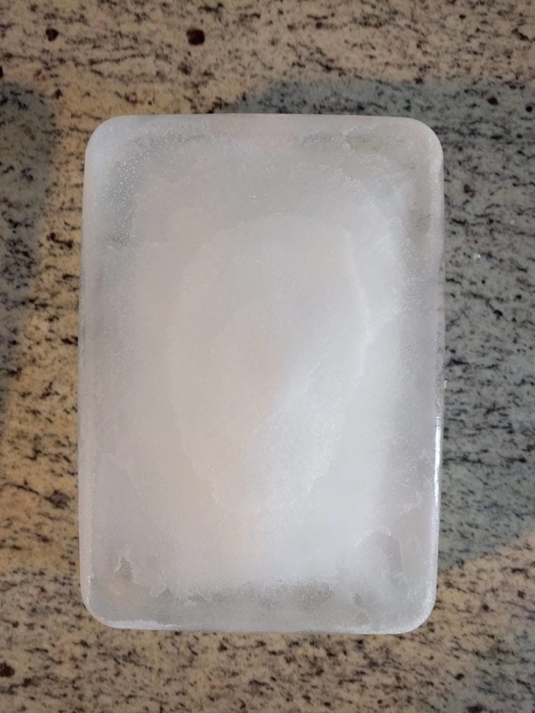solid block of ice made at home in freezer