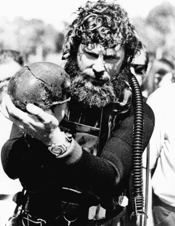 Wilburn "Sonny" Cockrell shows a human skull, recovered from Warm Mineral Springs, a natural hot spring in Florida